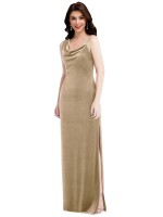 Discount Asymmetrical One Shoulder Velvet Maxi Slip Bridesmaid Dress