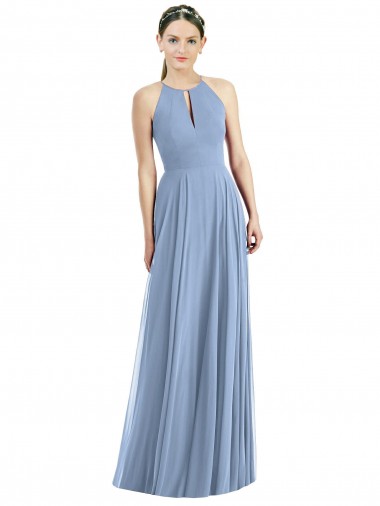 Discount Keyhole Halter Chiffon Maxi Bridesmaid Dress