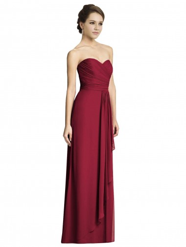 Discount Long Strapless Chiffon Bridesmaid Dress with Side Slit