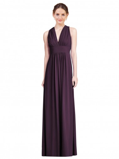 Discount Long Chiffon V-Neck Bridesmaid Dress with Shirred Bodice