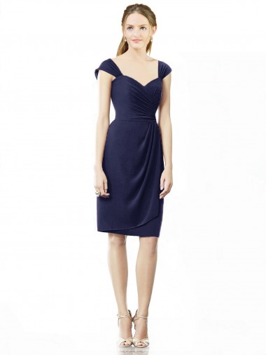 Discount Cocktail Length Short Cap Sleeves Chiffon Bridesmaid Dress