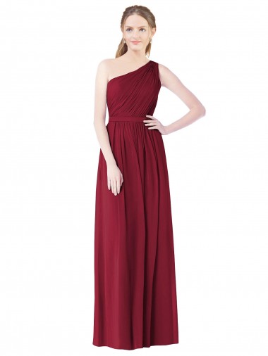 Discount One Shoulder Full Length Long Chiffon Bridesmaid Dress.
