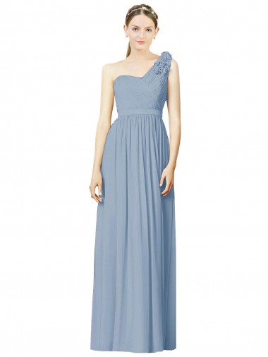 Discount Flower Shoulder Draped One Shoulder Chiffon Bridesmaid Dress