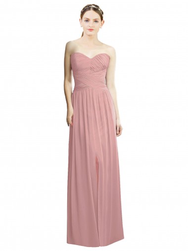 Discount Crossover Draped Sweetheart Chiffon Bridesmaid Dress with Front Slit