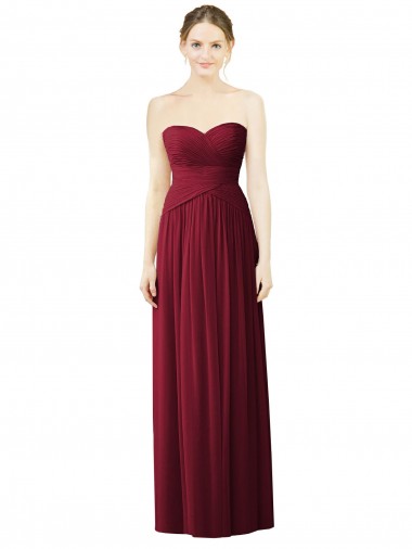 Discount Draped Full Length Strapless Chiffon Bridesmaid Dress