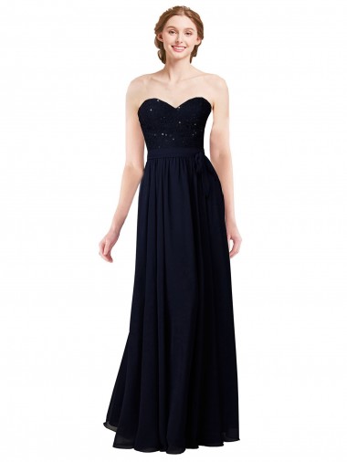 Discount Strapless Chiffon Bridesmaids Dress with a Beaded Lace Sweetheart Bodice