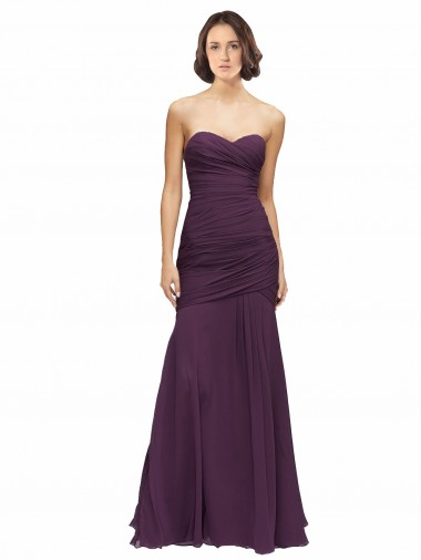 Discount Full Length Chiffon Bridesmaid Dress with Sweetheart Neckline and Ruffles