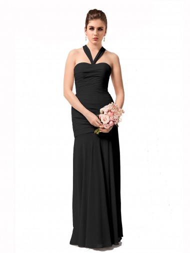 Discount Long Halter Chiffon Bridesmaid Dress with Dropped Waist