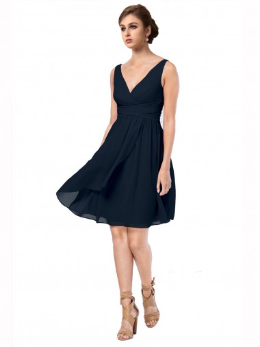 Discount Short Knee Length Criss Cross Draped Chiffon Bridesmaid Dress
