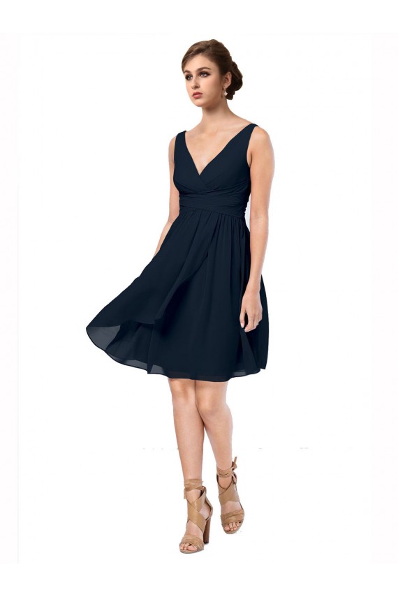Short Knee Length Criss Cross Draped Chiffon Bridesmaid Dress
