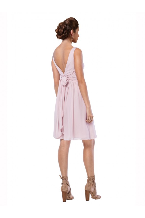 Short Knee Length Criss Cross Draped Chiffon Bridesmaid Dress