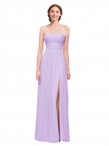 Discount Strapless Mermaid Chiffon Bridesmaid Dress WITH High Side Slit and Ruffles