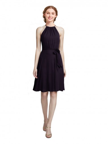 Discount Short Knee Length High Neck Chiffon Bridesmaids Dress