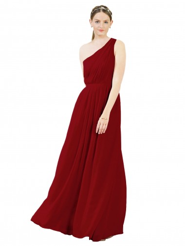 Discount Draped One Shoulder Long Floor Length Chiffon Bridesmaid Dress