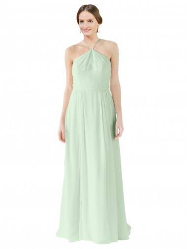 Discount Front halter Neckline and Deep Back Long Chiffon Bridesmaid Dress