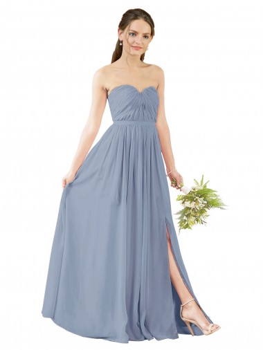 Discount Deep Sweetheart Neckline Open Back Long Chiffon Bridesmaid Dress