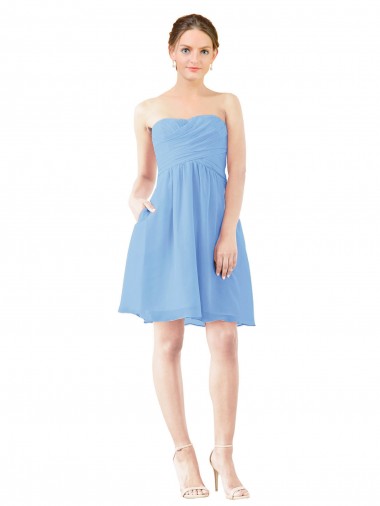 Discount Short Knee Length Chiffon Bridesmaid Dress with Twisted Strapless Sweetheart Neckline