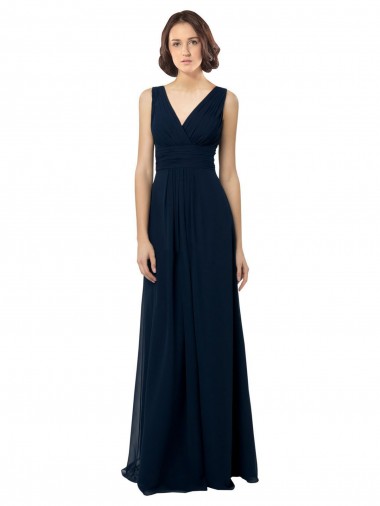 Discount Chiffon Sleeveless Bridesmaid Dress with V Front and Back