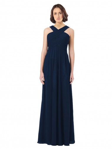 Discount Long Chiffon Bridesmaid Dress V-Neck Top