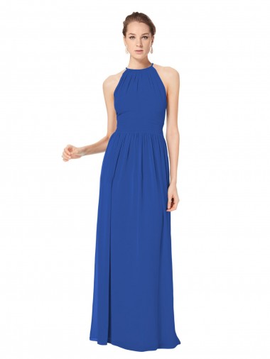 Discount Long Chiffon High-Neck Sleeveless Bridesmaid Dress