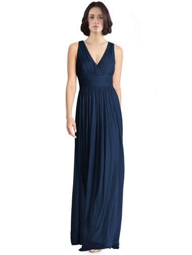 Discount Cut Out Back Long Chiffon V-Neck Bridesmaid Dress