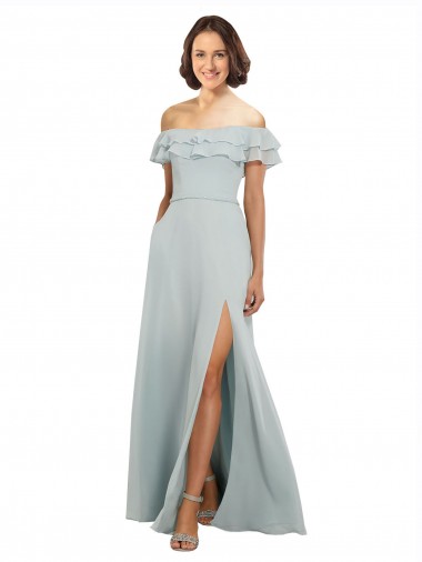 Discount Luxe Chiffon Bridesmaids Dress with Off the Shoulder Flounced Neckline