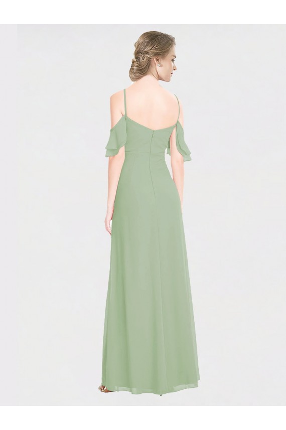 Long Chiffon Off-The-Shoulder Bridesmaid Dress with Double Flounce Sleeves