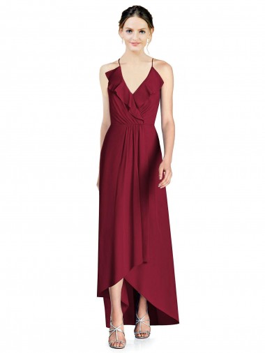 Discount Draped V-Neck High Low Chiffon Bridesmaid Dress