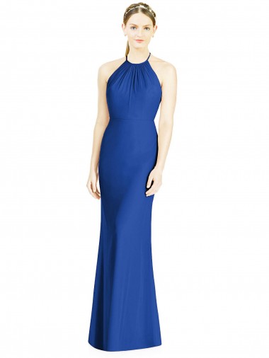 Discount Criss Cross Low Back Halter Chiffon Bridesmaid Dress