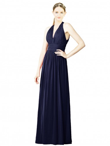 Discount V-Neck Halter Long Open Back Chiffon Bridesmaid Dress