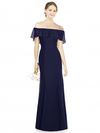 Discount Off the Shoulder Full-Length Trumpet Chiffon Bridesmaid Dress
