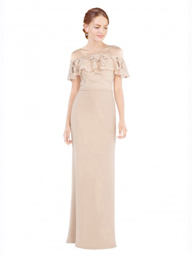 Discount Off the Shoulder Sleeves Sheath Chiffon Bridesmaid Dress