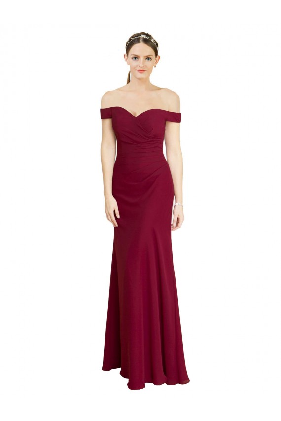 Off the Shoulder Long Chiffon Bridesmaid Dress with Pleats
