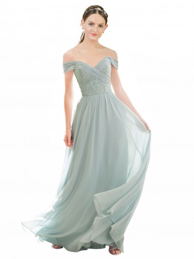 Discount Romantic Bridesmaid Dress with Embroidered Off the Shoulder Bodice