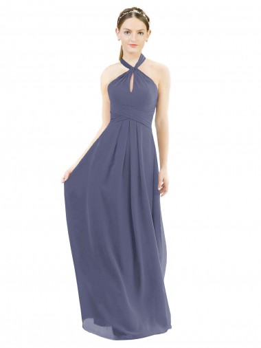 Discount High Halter Neck Chiffon Bridesmaid Dress with Twist-Tie