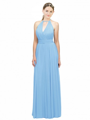 Discount Keyhole Front Sheath Chiffon Bridesmaid Dress with Open Tie Back