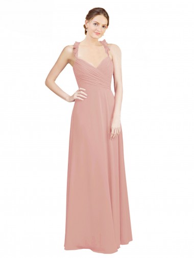 Discount Ruched Sweetheart Halter Neckline Chiffon Bridesmaid Dress with Tie Open Back