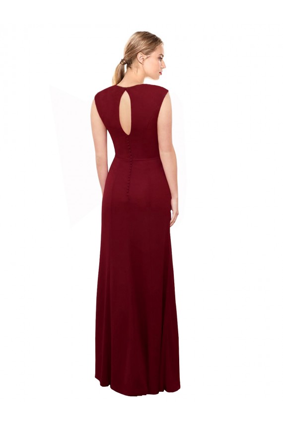 Cap Sleeves Chiffon Bridesmaid Dress with Pleated V-Neck Bodice