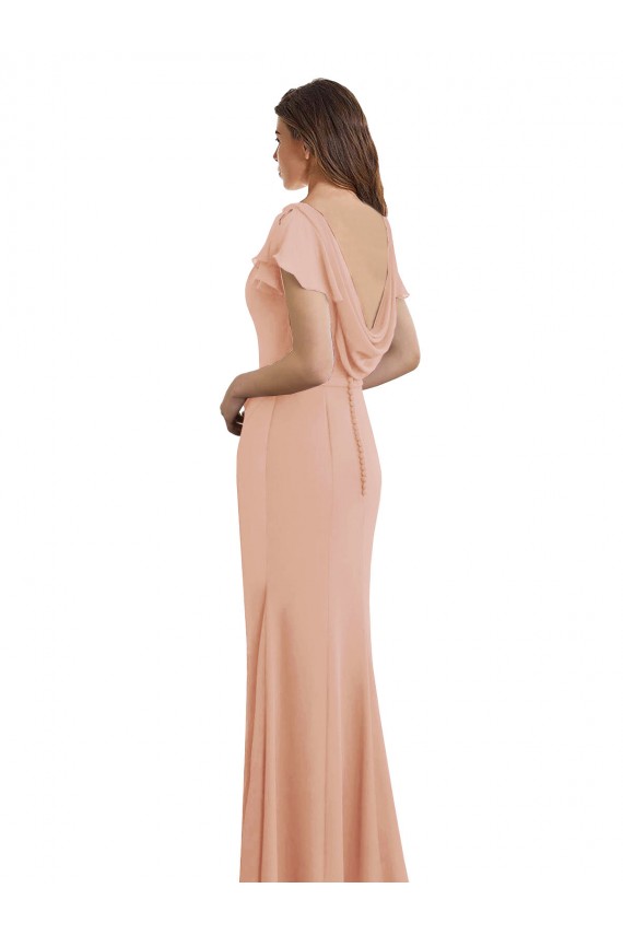 Cap Sleeves Long Chiffon Bridesmaid Dress with Low V-Back