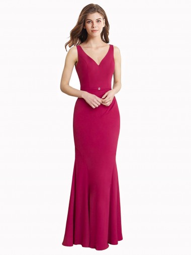 Discount V-Neck Mermaid Chiffon Bridesmaid Dress with V-Back and Belt