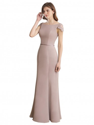Discount Capped Sleeves Embroidered with Applique Lace Mermaid Chiffon Bridesmaid Dress