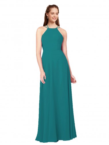 Discount Simple Chiffon Bridesmaid Dress with High Halter Neckline