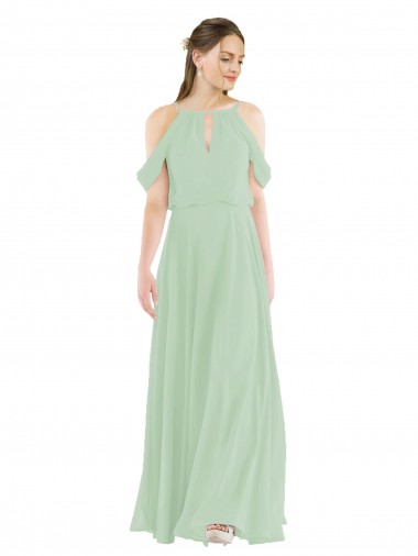 Discount Off-the-Shoulder Long Chiffon Beachy Bridesmaid Dress