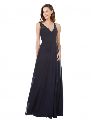 Discount Elegant Chiffon Bridesmaid Dress with V-Neck Lace Bodice