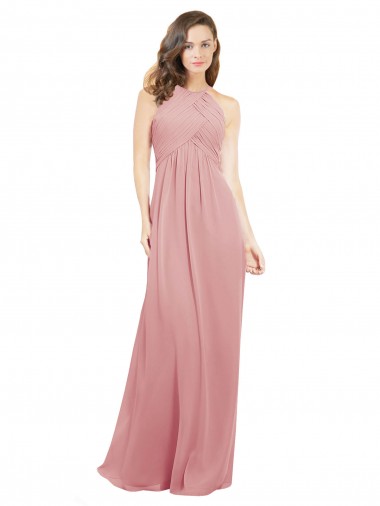 Discount Chiffon Bridesmaids Dress with Draped Bodice and Keyhole Back
