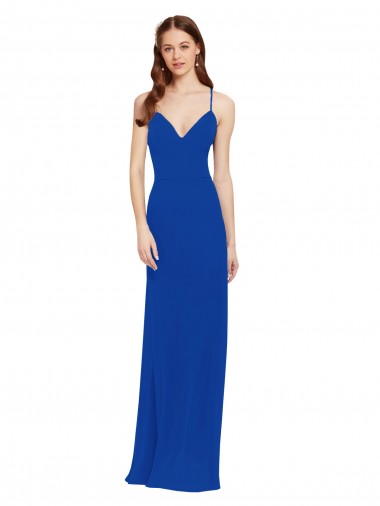 Discount Chiffon Bridesmaid Dress with Deep V-Neck and Spaghetti Straps