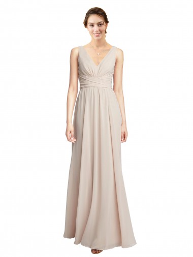 Discount Long V-Neck Chiffon Bridesmaids Dress with Double Straps