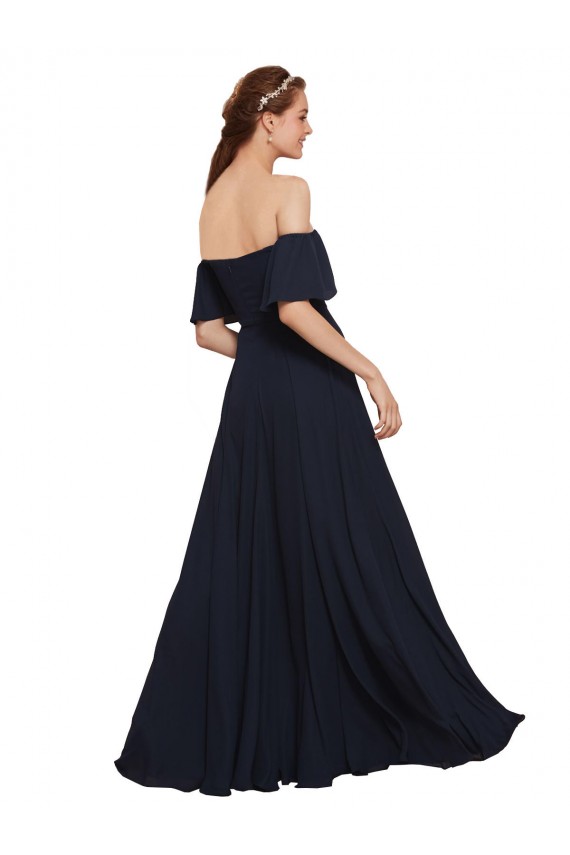 Off the Shoulder Floaty Sleeves Chiffon Bridesmaid Dress with High Slit