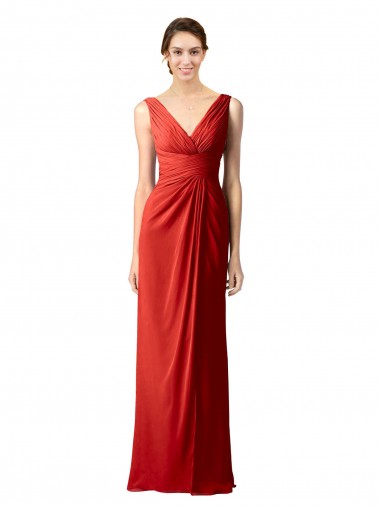 Discount Shirred Long Floor Length Chiffon Bridesmaid Dress with V-Back