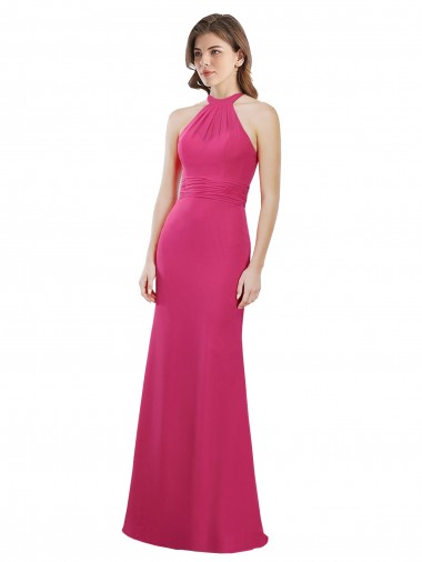 Discount Slim A-Line Long Chiffon Bridesmaid Dress with Strappy Back